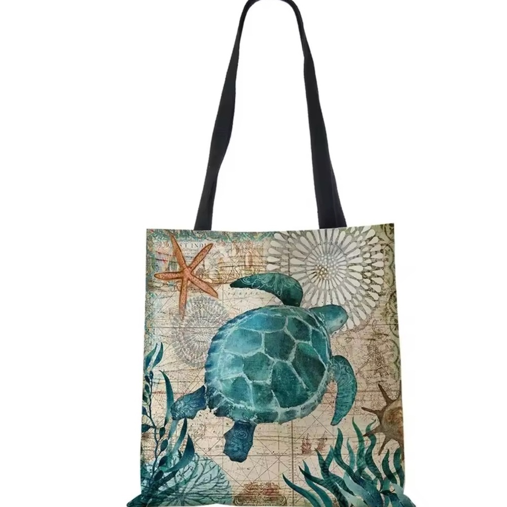 Colorful Sea Turtle 🐢 Tote Linen Canvas Bag